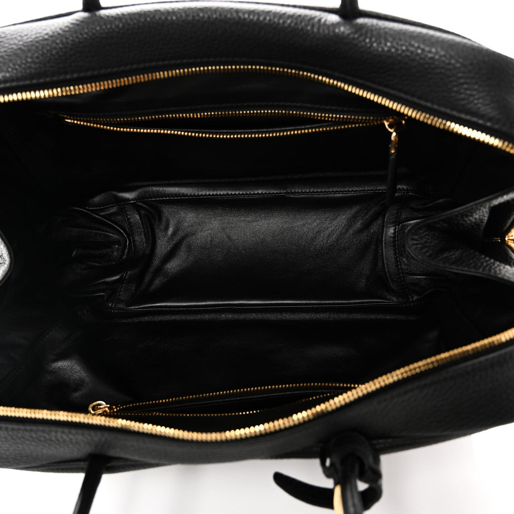 Vitello Daino Soft Large Top Handle Bag Black