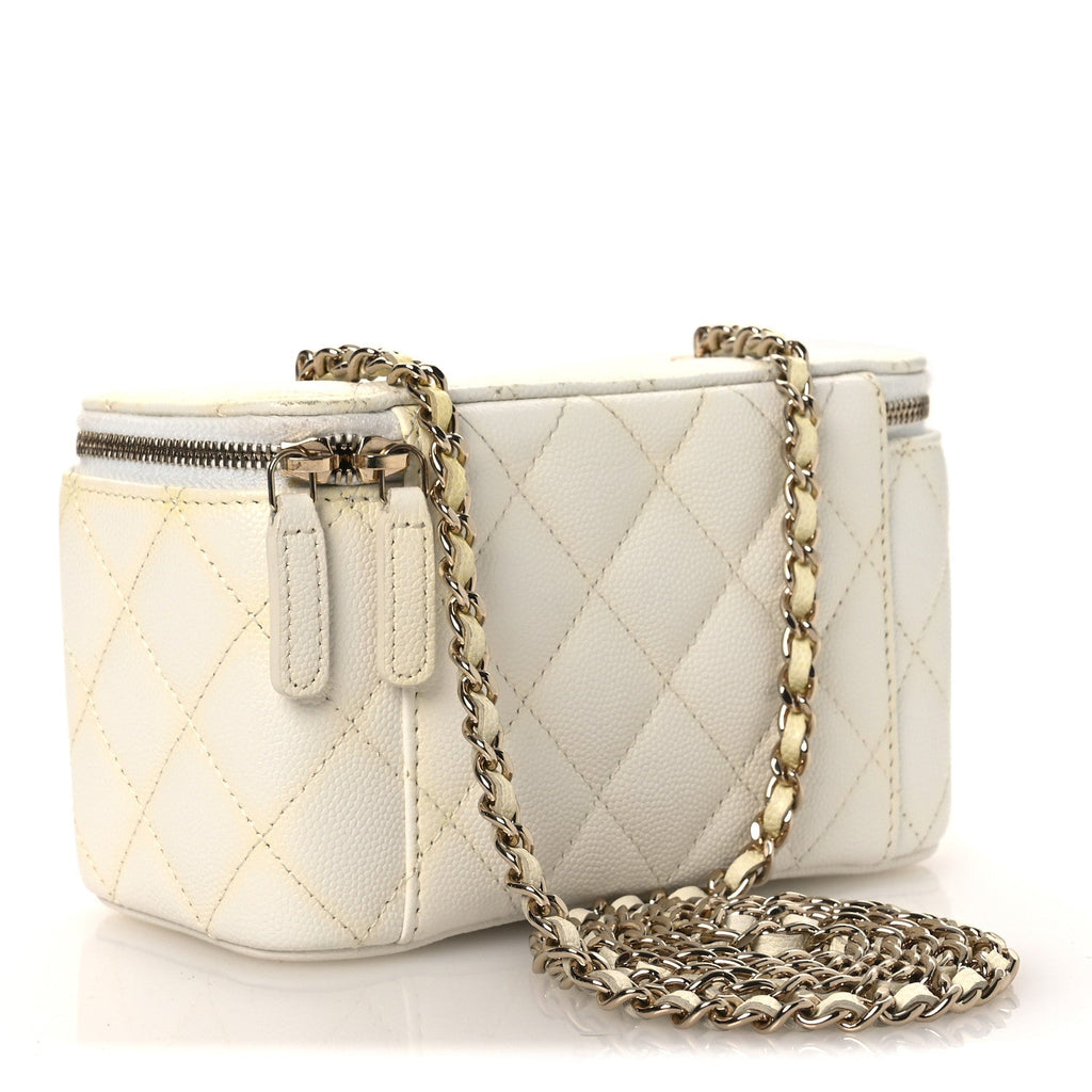 Caviar Quilted Small Vanity Case With Chain White