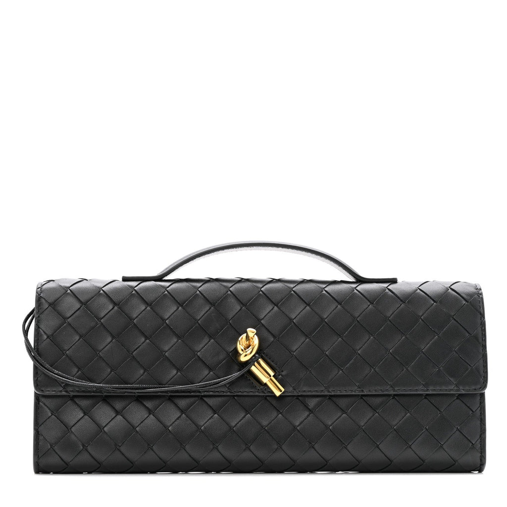 Nappa Intrecciato Long Andiamo Top Handle Clutch Black