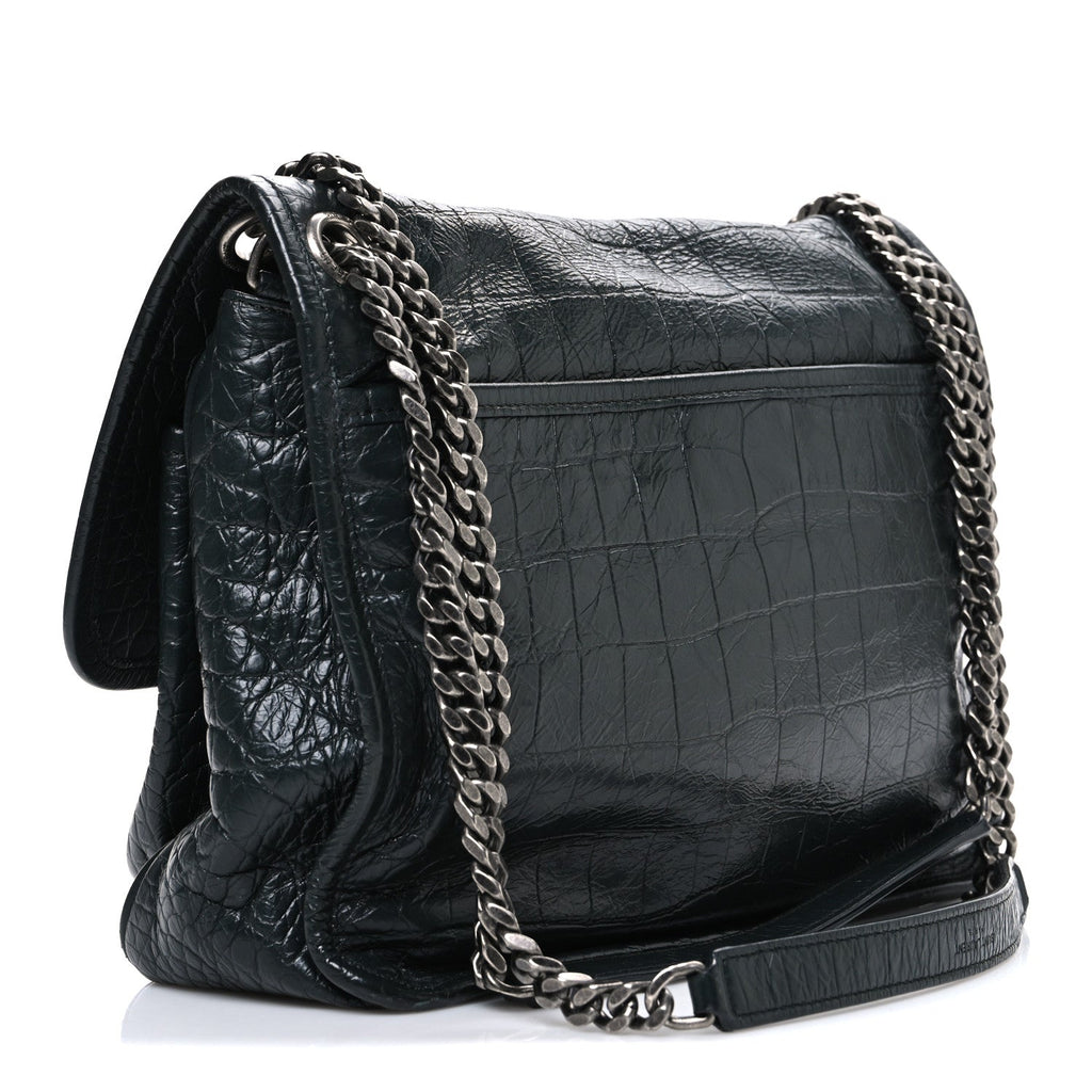Crocodile Embossed Calfskin Monogram Medium Niki Chain Satchel Algea