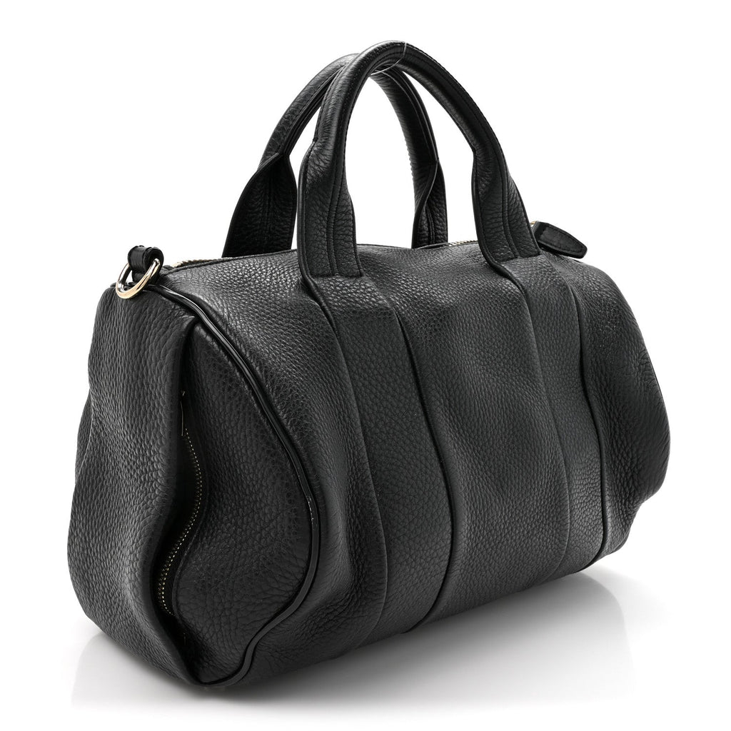 Pebbled Lambskin Rocco Black Pale Gold Hardware