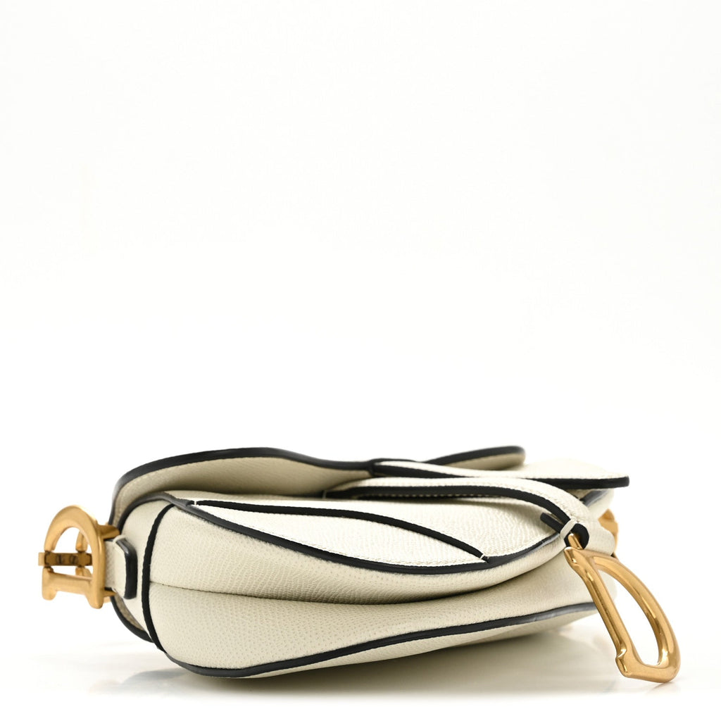 Grained Calfskin Mini Saddle Bag White