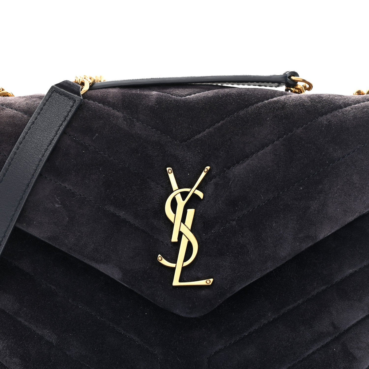 Suede Calfskin Y Quilted Monogram Small Loulou Chain Satchel Deep Marine