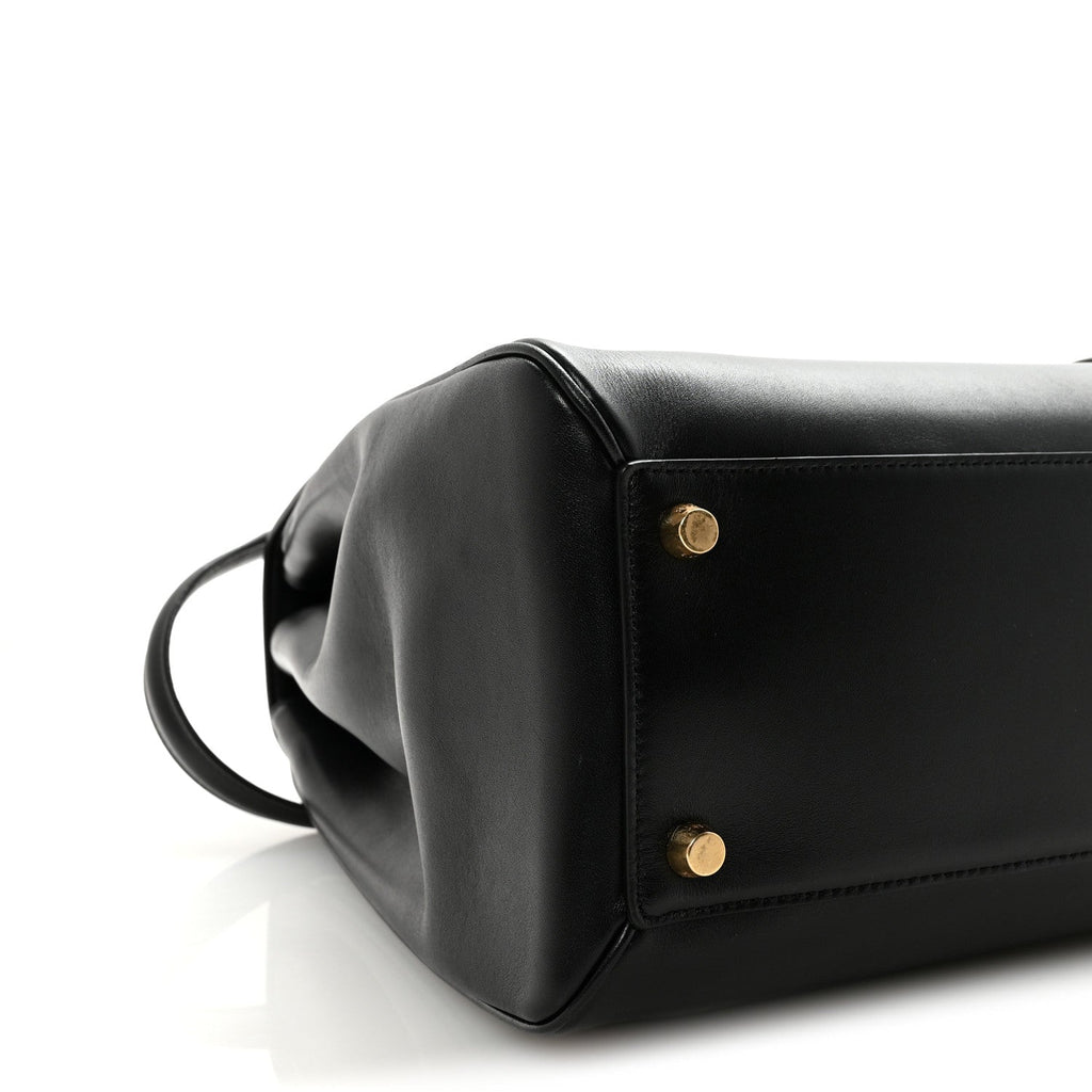 Satinated Calfskin Large 16 Top Handle Bag Black