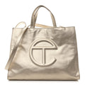 Metallic Vegan Leather Medium Shopping Bag Gold