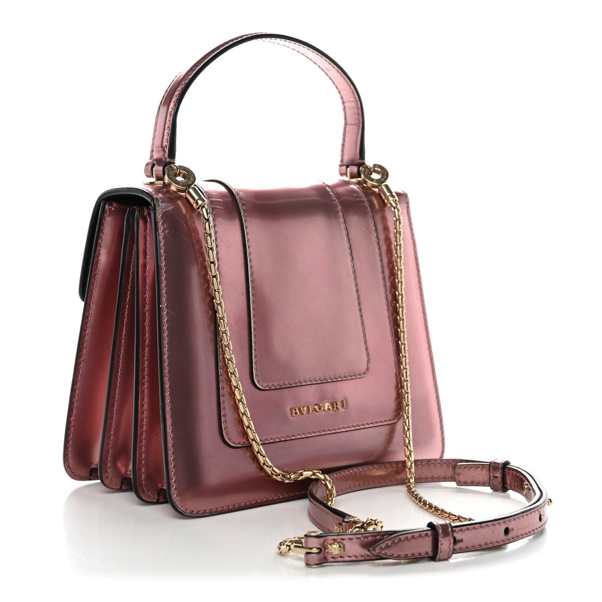 Metallic Calfskin Serpenti Forever Top Handle Rose Quartz