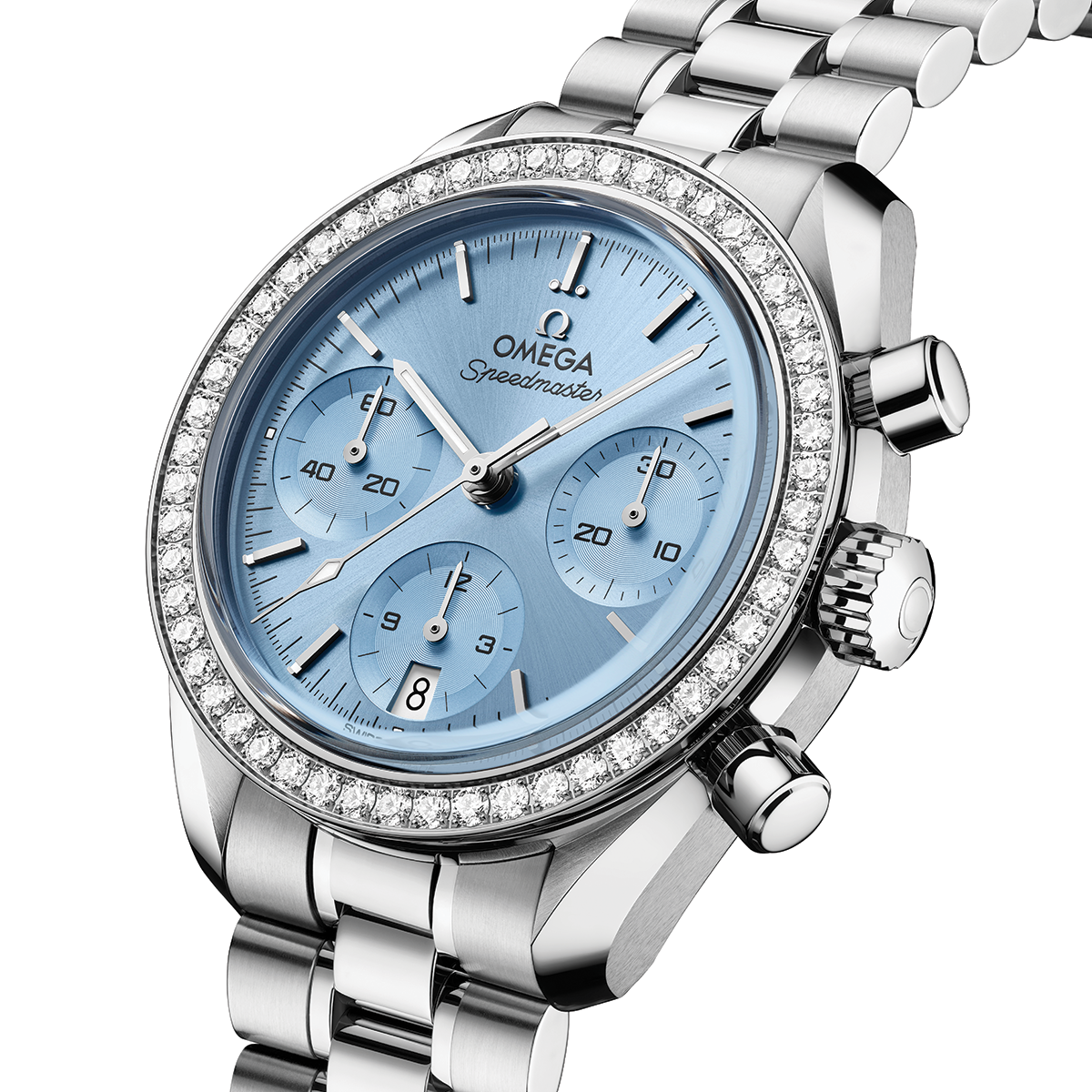 Speedmaster Chronograph 38mm - Ice Blue, Diamond-Set Bezel on Bracelet