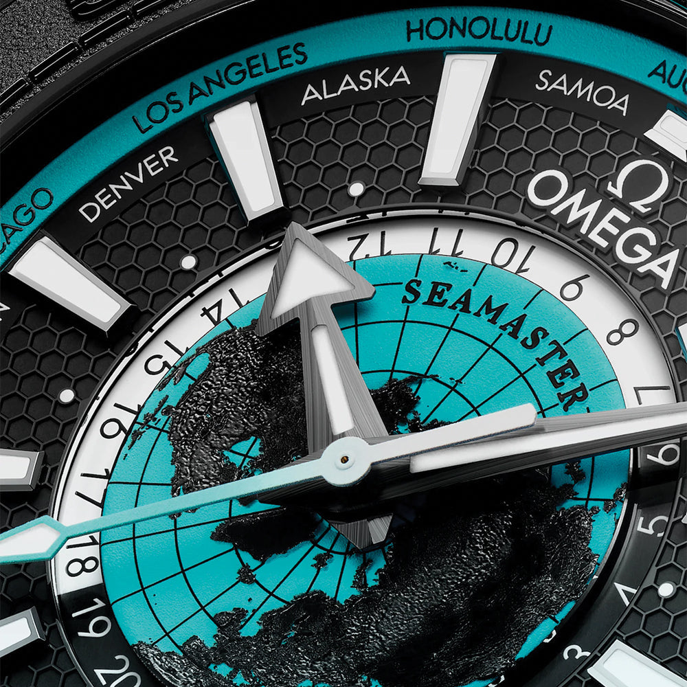Seamaster Planet Ocean 600M Black Ceramic 45.5mm - Black and Turquoise on Rubber Strap
