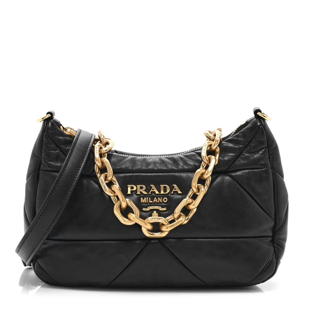 Nappa Triangle Quilted Patchwork System Bag Black