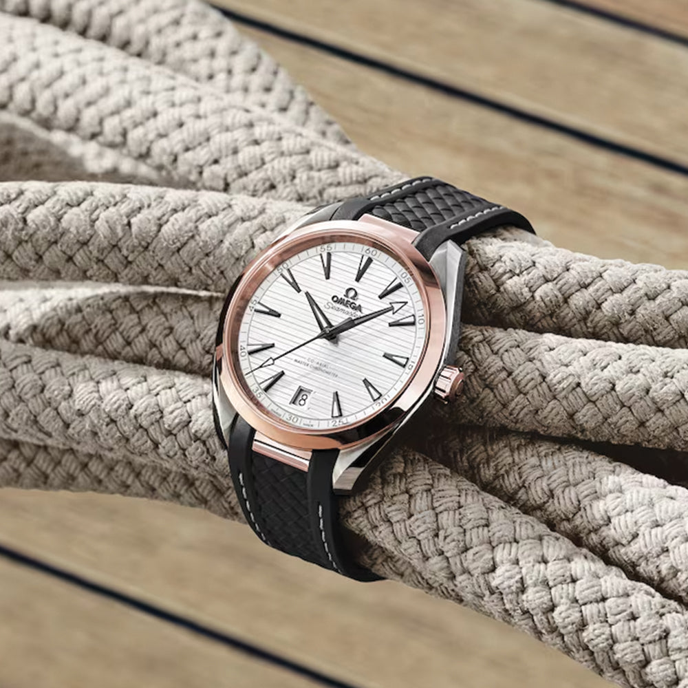Seamaster Aqua Terra 150M Steel and Sedna™ Gold 41mm - Silver on Rubber Strap