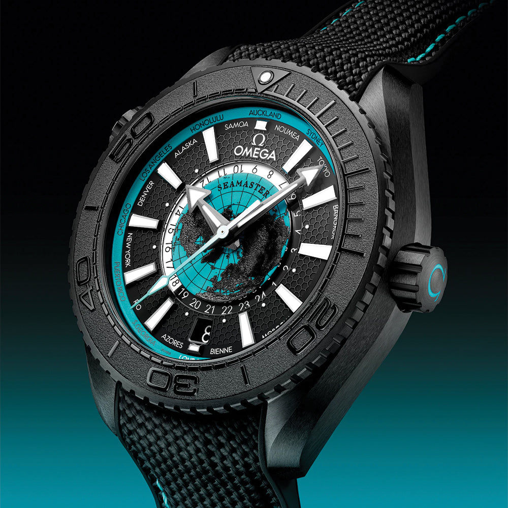 Seamaster Planet Ocean 600M Black Ceramic 45.5mm - Black and Turquoise on Rubber Strap