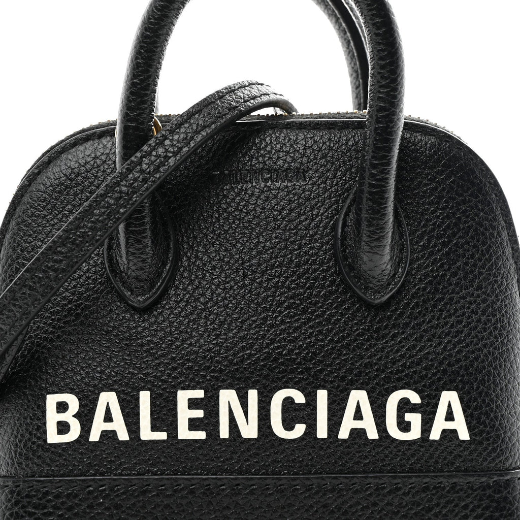 Grained Calfskin Logo Mini Ville Top Handle Bag Black White