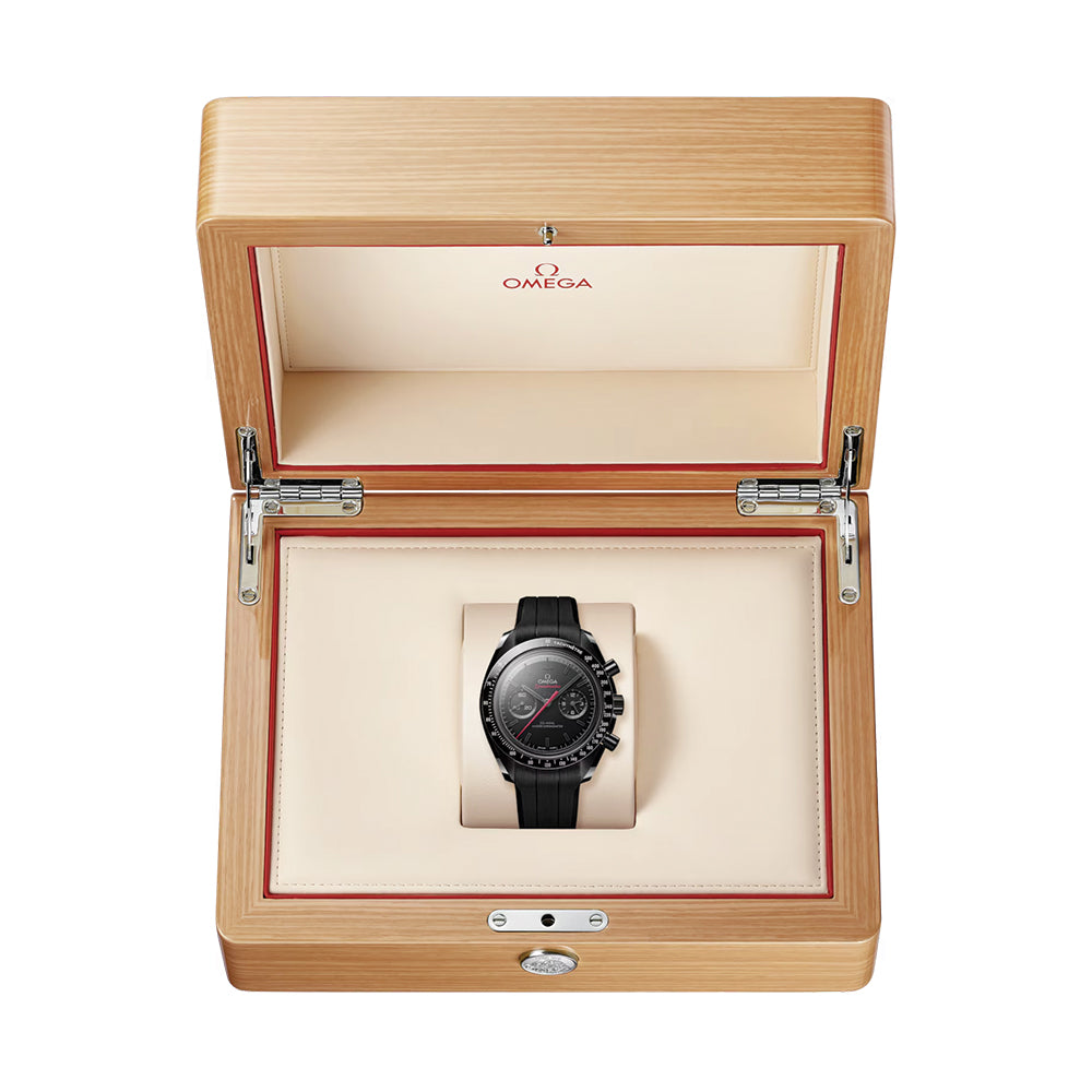 Speedmaster Dark Side of the Moon Black Ceramic 44.25mm - Full Black w/ Red Seconds Hand on Rubber Strap