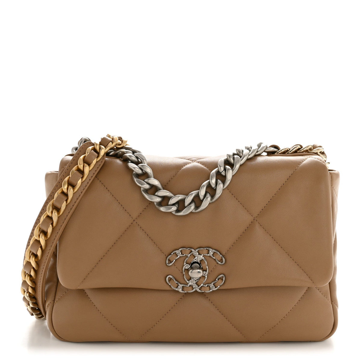Lambskin Quilted Medium Chanel 19 Flap Beige