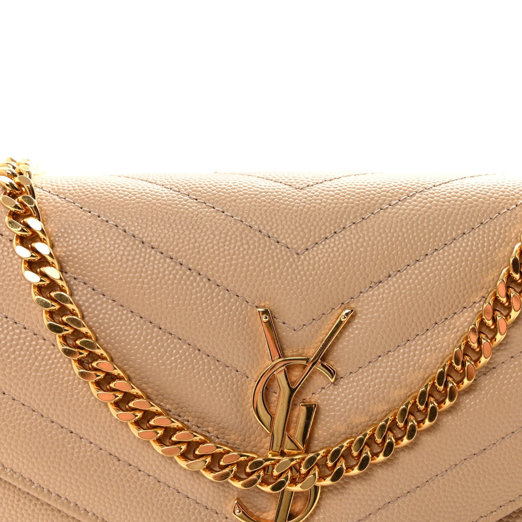 Grain De Poudre Matelasse Chevron Monogram Chain Wallet Nude Powder