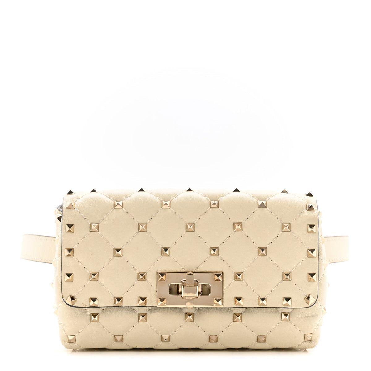 Lambskin Rockstud Spike Belt Bag 85 Ivory
