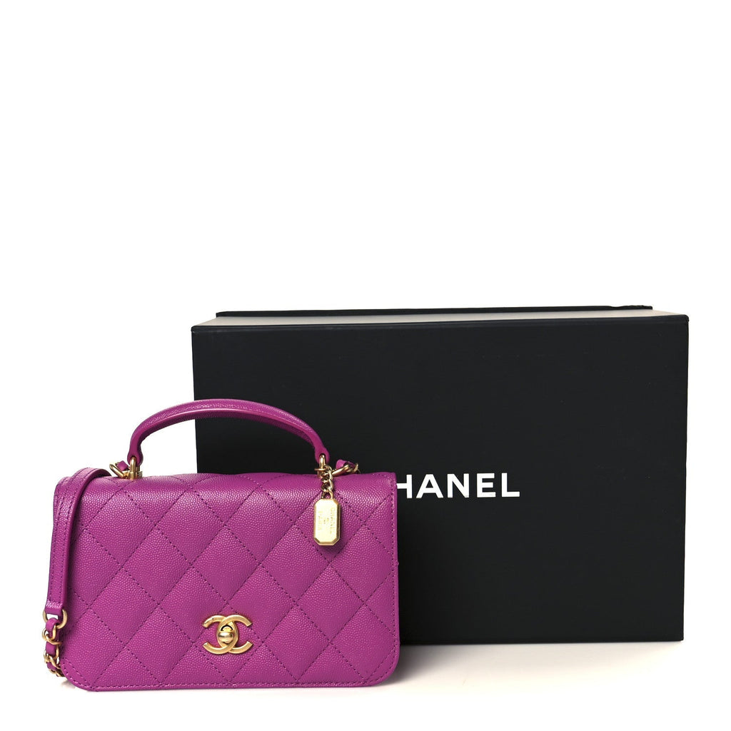 Caviar Quilted Mini Top Handle Flap Dark Pink