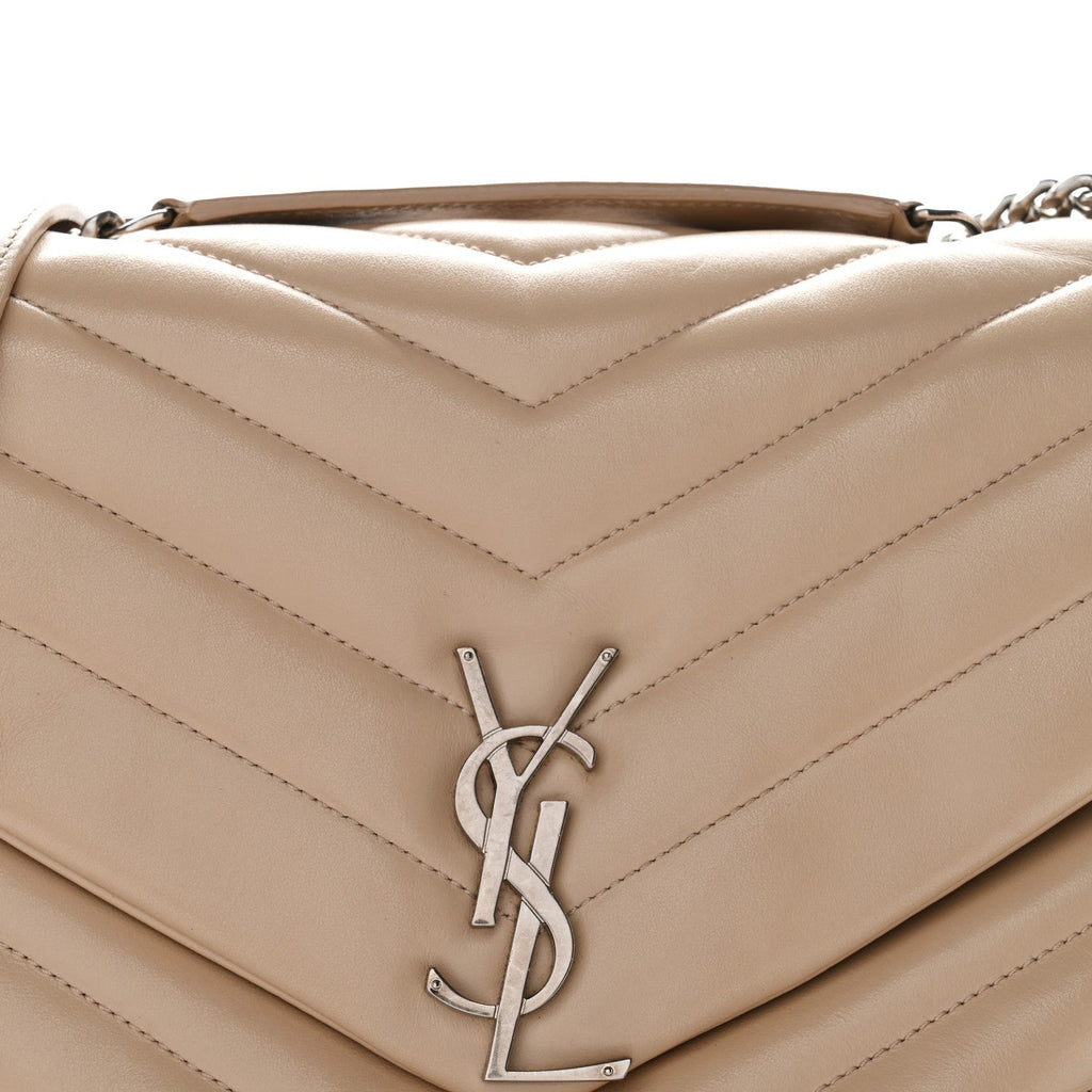 Calfskin Y Quilted Monogram Medium Loulou Chain Satchel Nude Powder