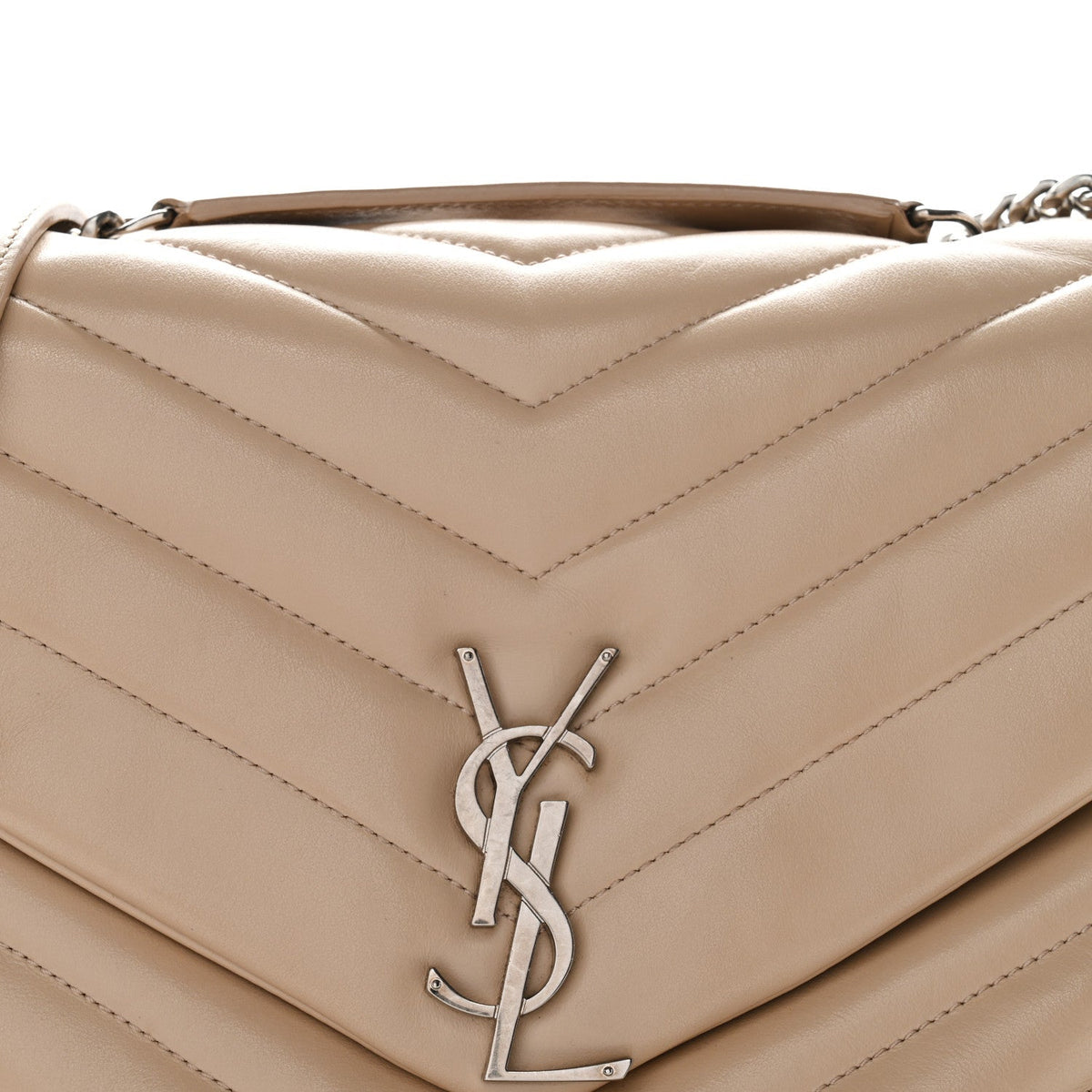 Calfskin Y Quilted Monogram Medium Loulou Chain Satchel Nude Powder
