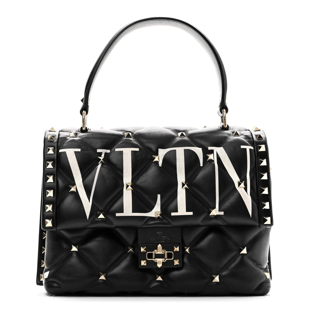 Lambskin VLTN Print Candystud Top Handle Bag Black