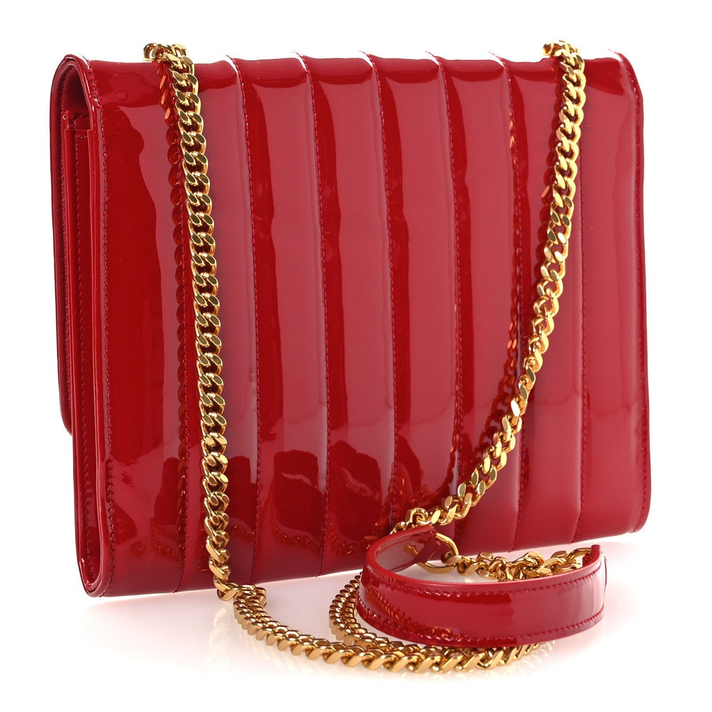 Patent Calfskin Matelasse Vicky Chain Wallet Rouge Eros
