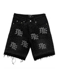 Mixed Emotions "ME" Rhinestone Denim Shorts Black