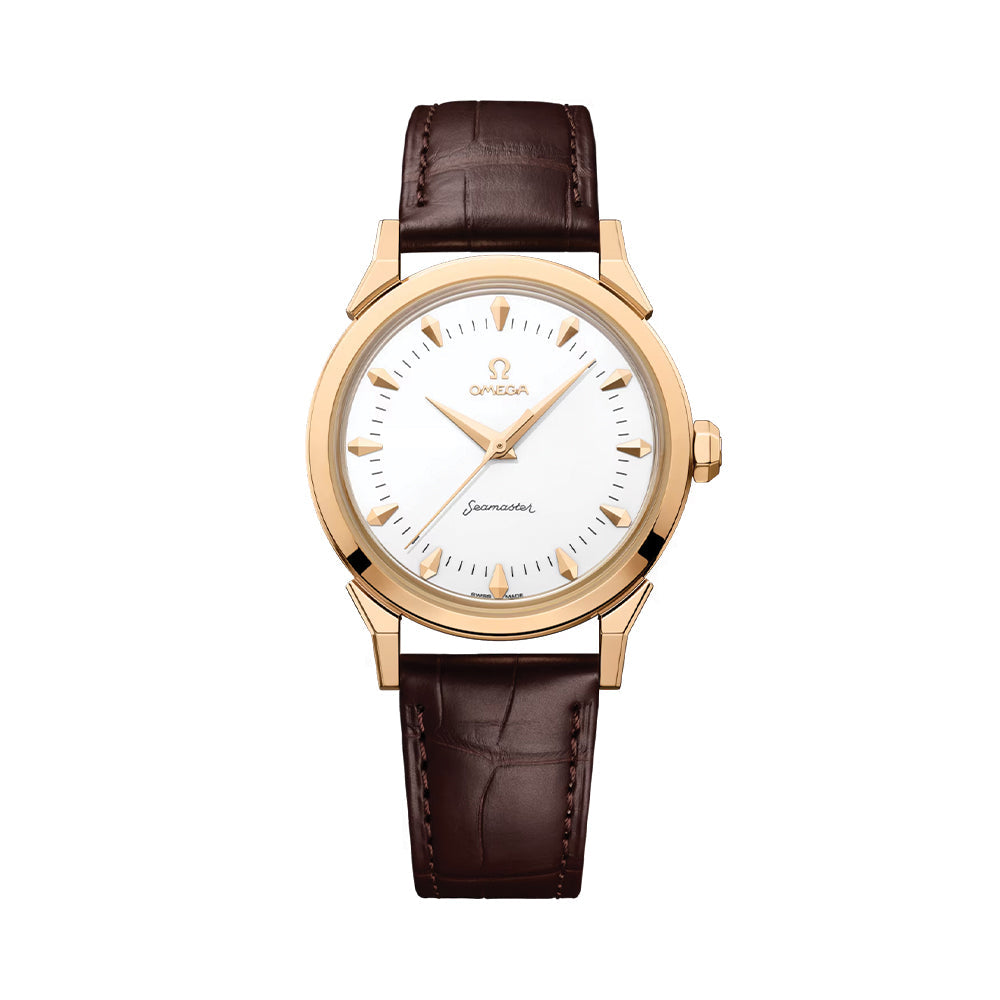 Seamaster Heritage Milano Cortina 2026 Moonshine‚ Gold 37mm - White on Leather Strap