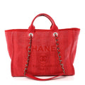 Mixed Fibers Striped Medium Deauville Tote Red