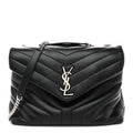 Calfskin Y Quilted Monogram Medium Loulou Chain Satchel Black
