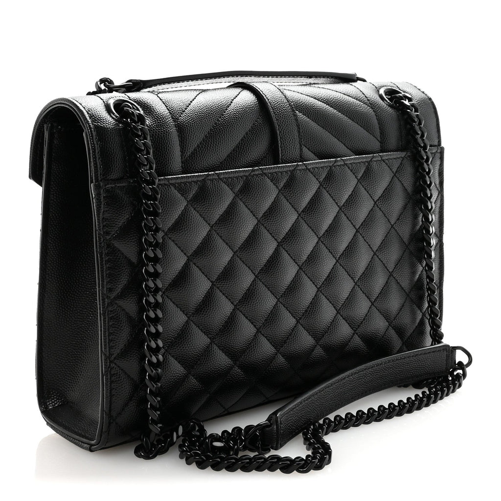 Grain De Poudre Textured Mixed Matelasse Triquilt Medium Monogram Monochrome Satchel Black