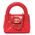 Shiny Aged Calfskin Quilted Mini Nano Kelly Shopper Red