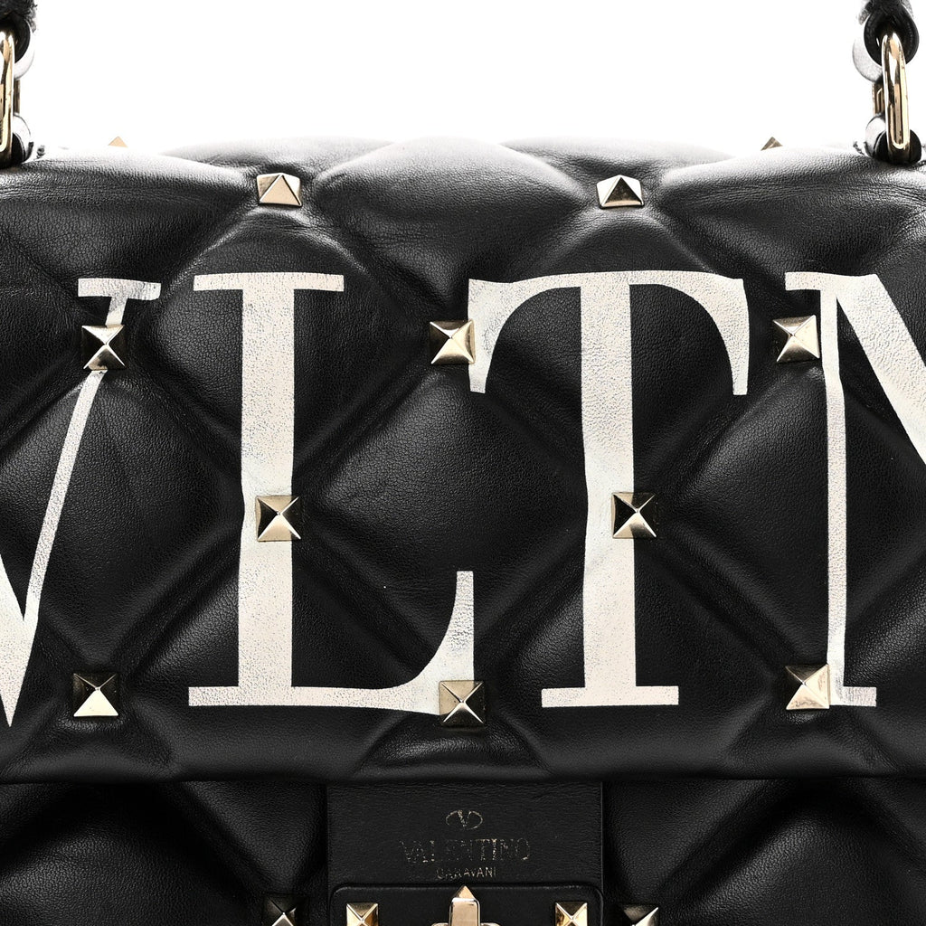 Lambskin VLTN Print Candystud Top Handle Bag Black