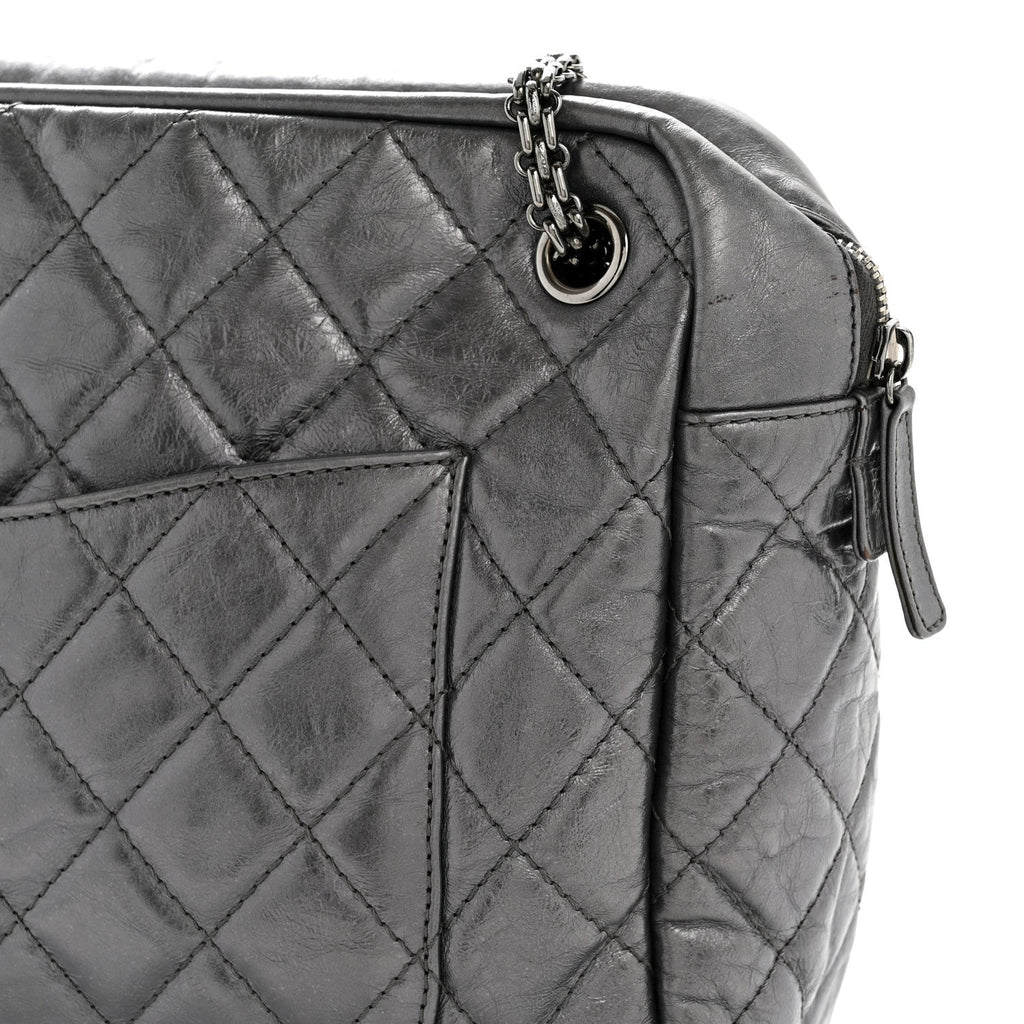 Metallic Aged Calfskin Quilted Large Reissue Camera Case Silver
