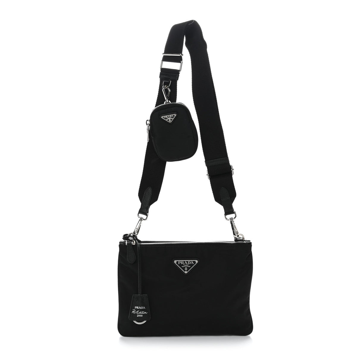Re-Nylon Saffiano Re-Edition 2000 Double Zip Crossbody Bag Black