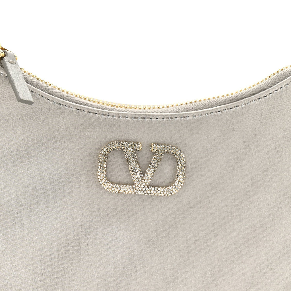 Satin Mini Crystal Vlogo Hobo Bag Silver