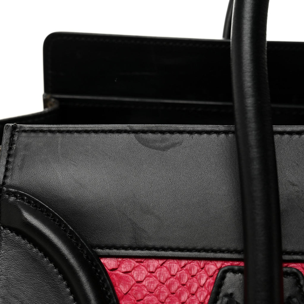 Snakeskin Smooth Calfskin Mini Tri-Color Luggage Fuchsia