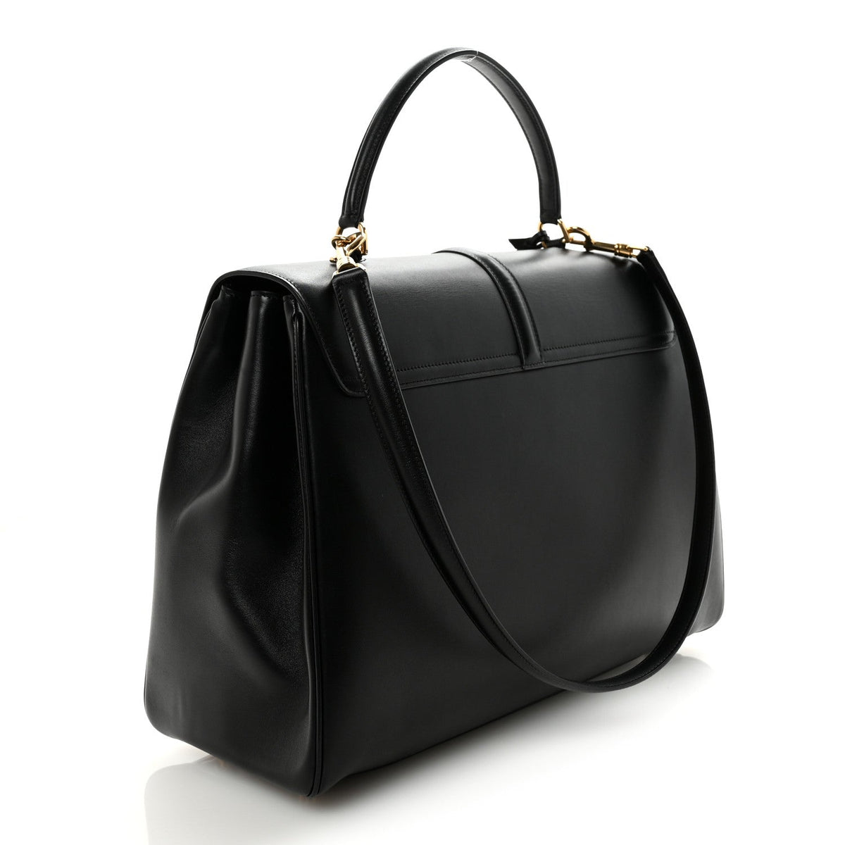 Satinated Calfskin Large 16 Top Handle Bag Black
