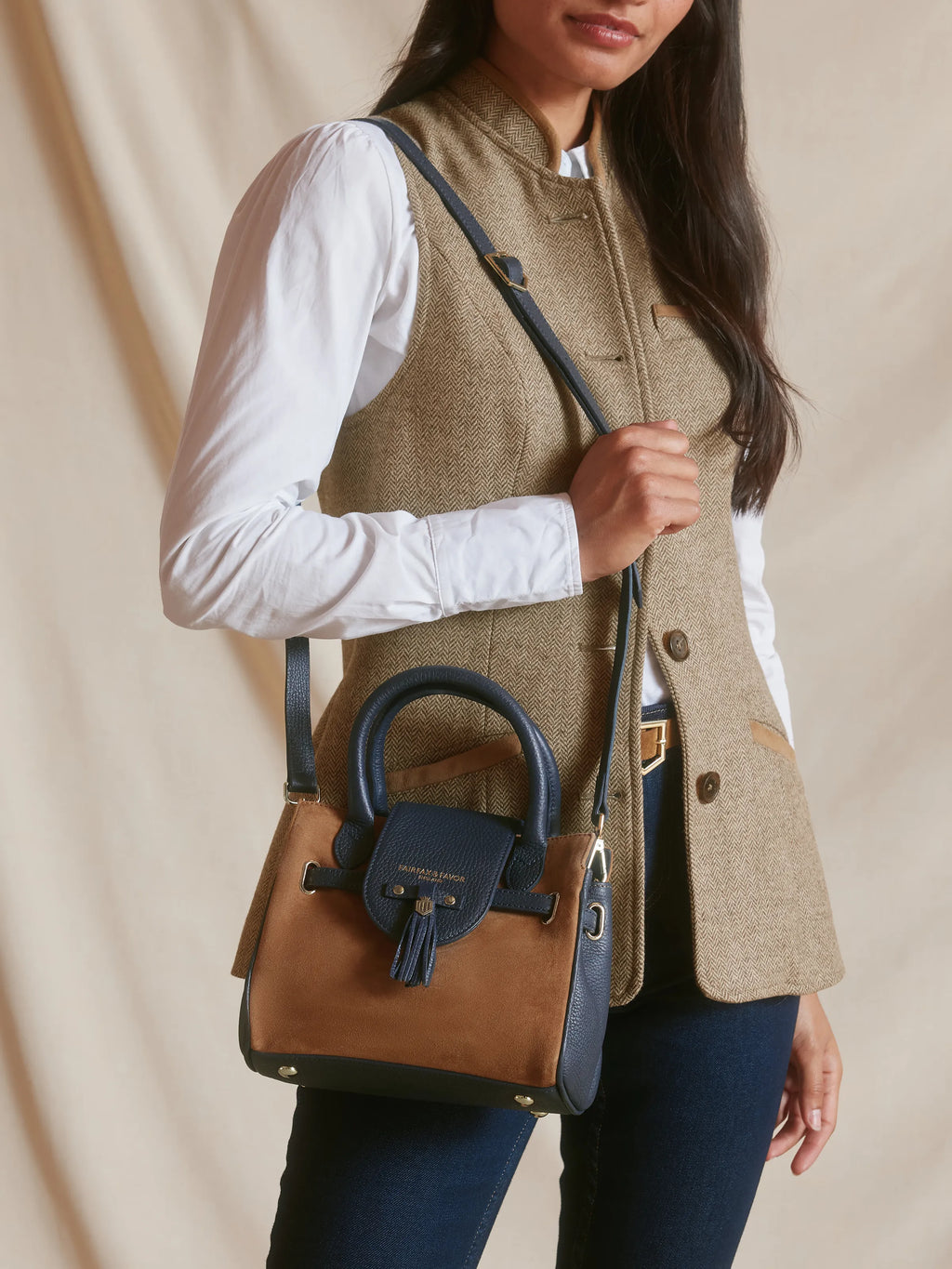 Mini Windsor Handbag - Tan & Navy