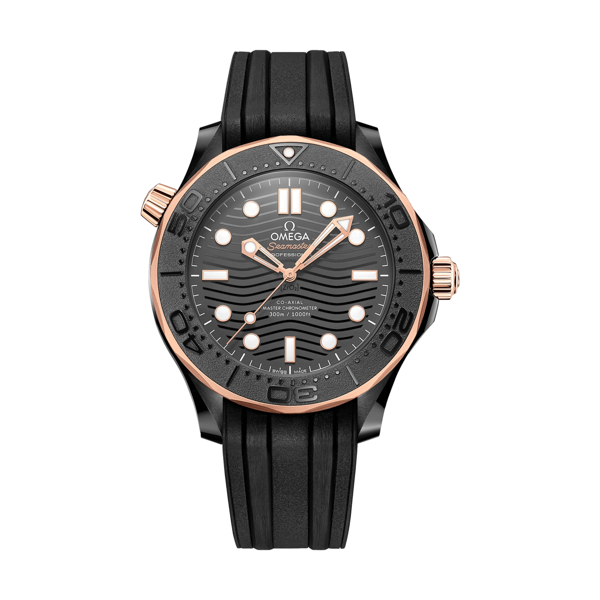 Seamaster Diver 300M Ceramic and Sedna Gold 43.5mm - Black on Rubber Strap